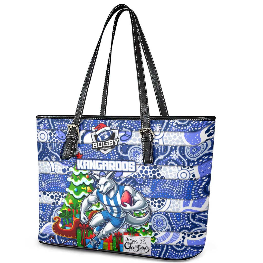 Kangaroos Football Merry Christmas Leather Tote Bag Indigenous Australian Art