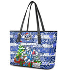 Kangaroos Football Merry Christmas Leather Tote Bag Indigenous Australian Art