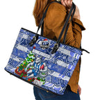 Kangaroos Football Merry Christmas Leather Tote Bag Indigenous Australian Art