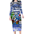 Custom Kangaroos Rugby Merry Christmas Long Sleeve Bodycon Dress Indigenous Australian Art