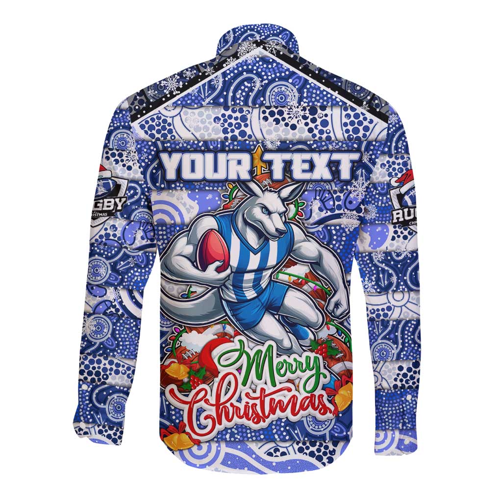 Custom Kangaroos Rugby Merry Christmas Long Sleeve Button Shirt Indigenous Australian Art