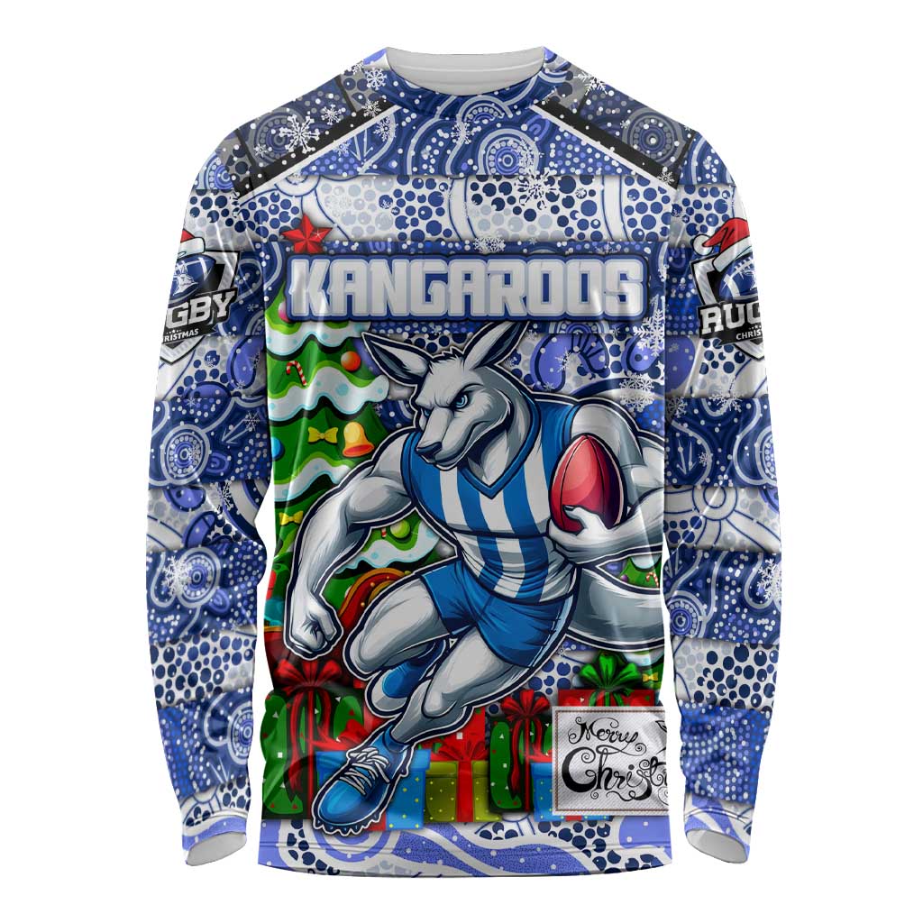 Custom Kangaroos Rugby Merry Christmas Long Sleeve Shirt Indigenous Australian Art