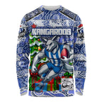 Custom Kangaroos Rugby Merry Christmas Long Sleeve Shirt Indigenous Australian Art