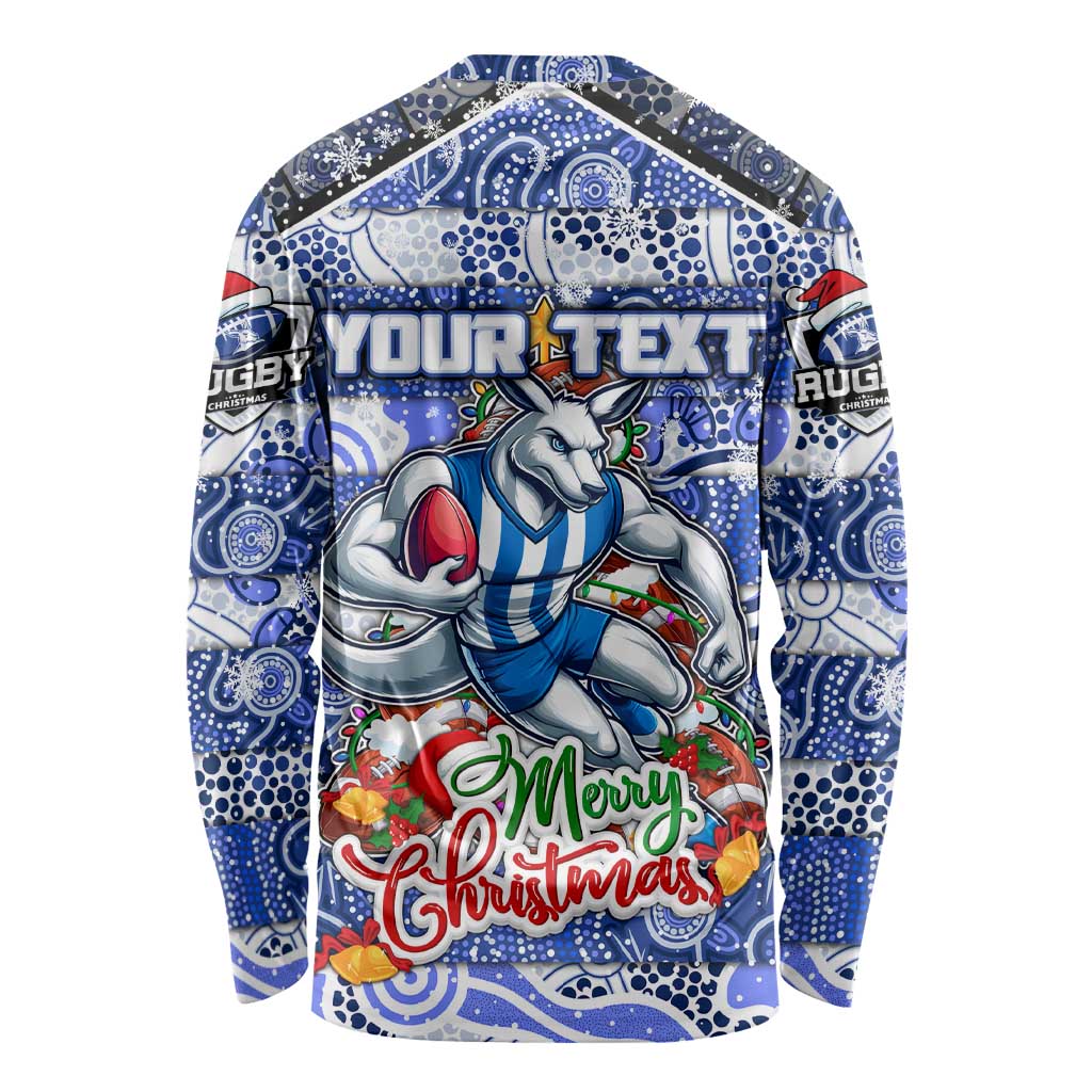 Custom Kangaroos Rugby Merry Christmas Long Sleeve Shirt Indigenous Australian Art