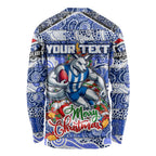 Custom Kangaroos Rugby Merry Christmas Long Sleeve Shirt Indigenous Australian Art