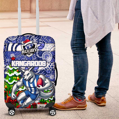 Kangaroos Football Merry Christmas Luggage Cover Indigenous Australian Art