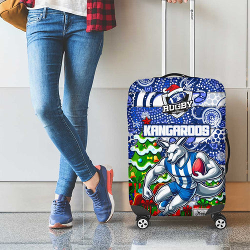Kangaroos Football Merry Christmas Luggage Cover Indigenous Australian Art