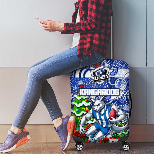 Kangaroos Football Merry Christmas Luggage Cover Indigenous Australian Art