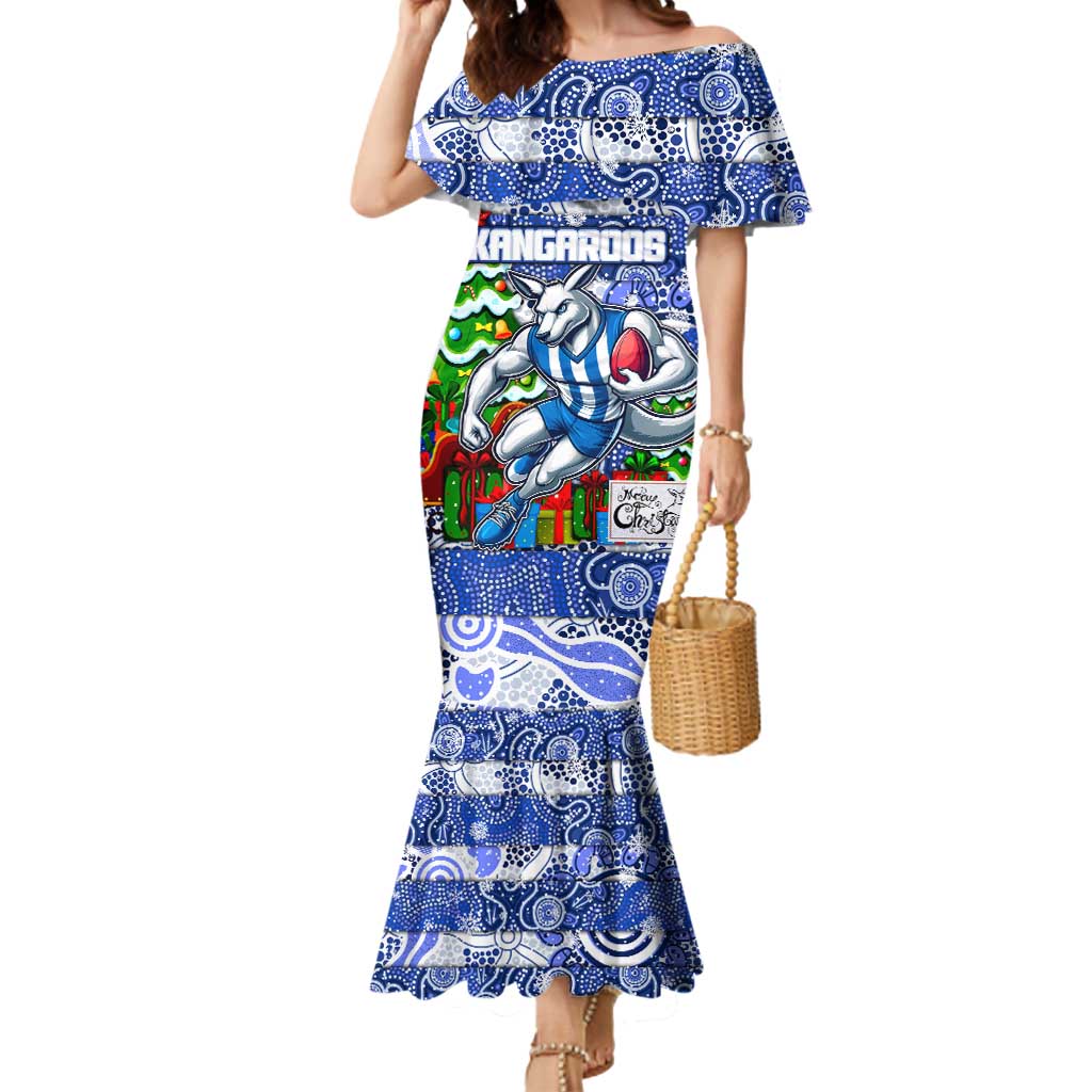 Custom Kangaroos Rugby Merry Christmas Mermaid Dress Indigenous Australian Art