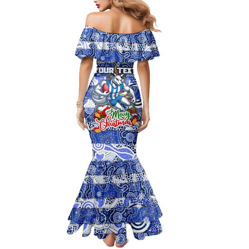 Custom Kangaroos Rugby Merry Christmas Mermaid Dress Indigenous Australian Art