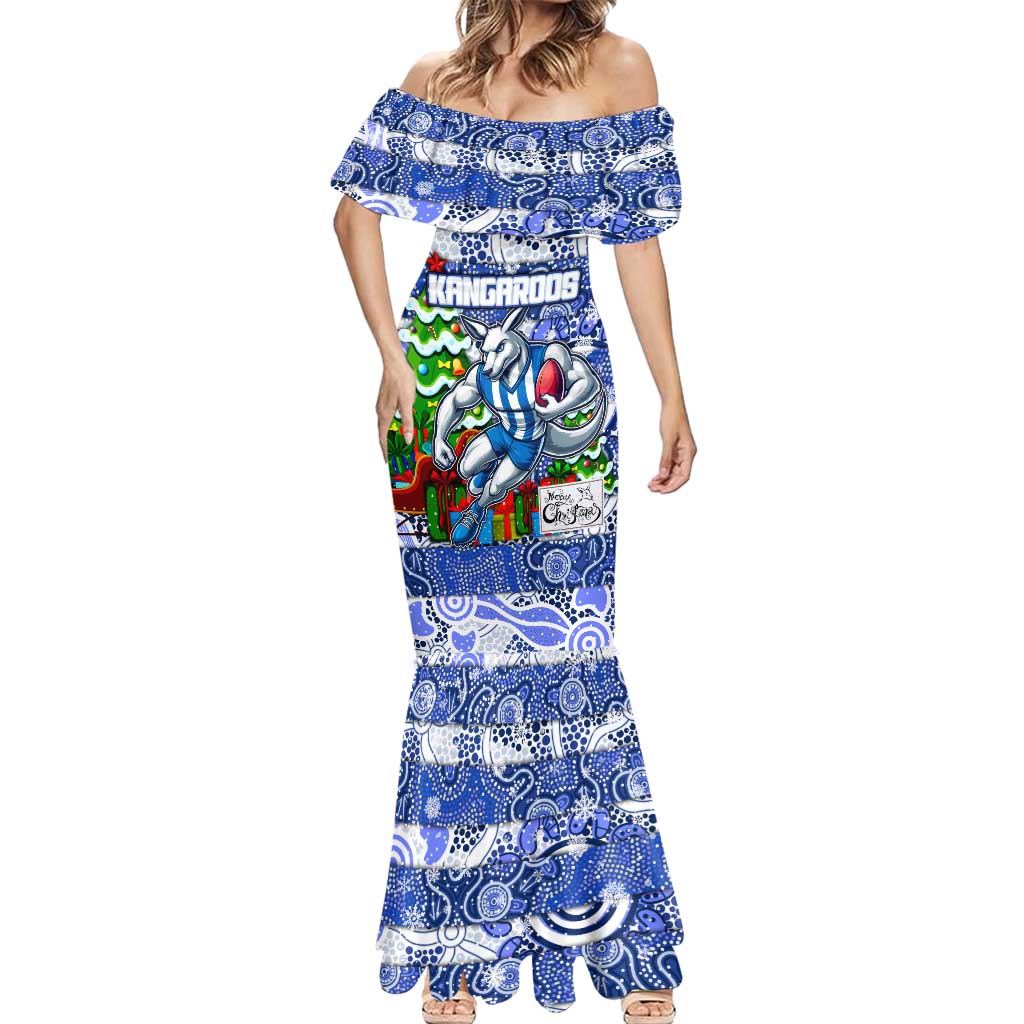 Custom Kangaroos Rugby Merry Christmas Mermaid Dress Indigenous Australian Art