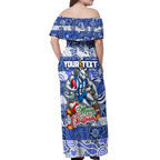 Custom Kangaroos Rugby Merry Christmas Off Shoulder Maxi Dress Indigenous Australian Art