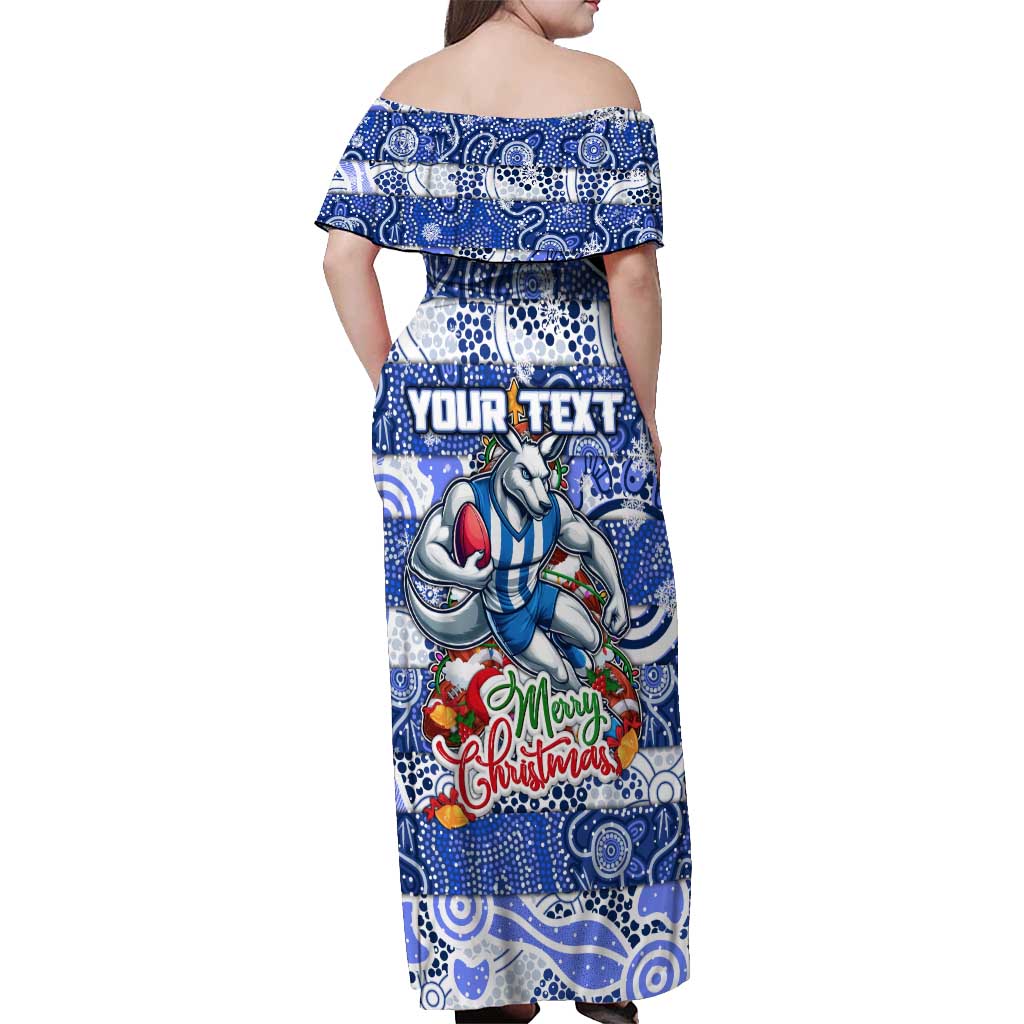 Custom Kangaroos Rugby Merry Christmas Off Shoulder Maxi Dress Indigenous Australian Art