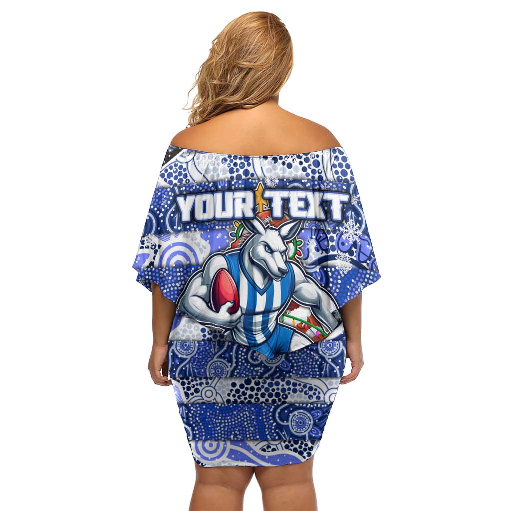 Custom Kangaroos Rugby Merry Christmas Off Shoulder Short Dress Indigenous Australian Art
