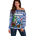 Custom Kangaroos Rugby Merry Christmas Off Shoulder Sweater Indigenous Australian Art