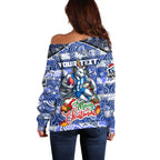 Custom Kangaroos Rugby Merry Christmas Off Shoulder Sweater Indigenous Australian Art