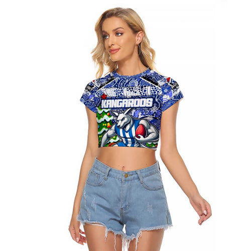 Custom Kangaroos Rugby Merry Christmas Raglan Cropped T Shirt Indigenous Australian Art
