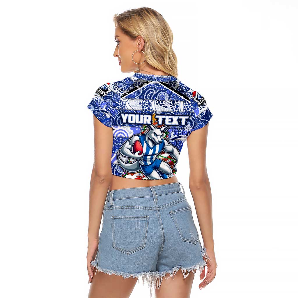 Custom Kangaroos Rugby Merry Christmas Raglan Cropped T Shirt Indigenous Australian Art