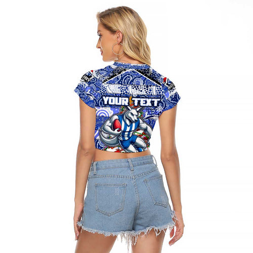 Custom Kangaroos Rugby Merry Christmas Raglan Cropped T Shirt Indigenous Australian Art