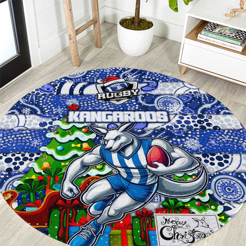 Kangaroos Football Merry Christmas Round Carpet Indigenous Australian Art