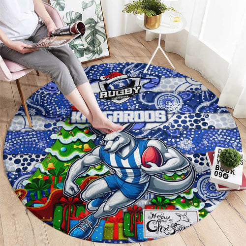 Kangaroos Football Merry Christmas Round Carpet Indigenous Australian Art