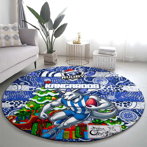 Kangaroos Football Merry Christmas Round Carpet Indigenous Australian Art