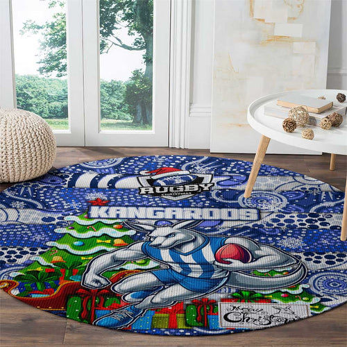 Kangaroos Football Merry Christmas Round Carpet Indigenous Australian Art