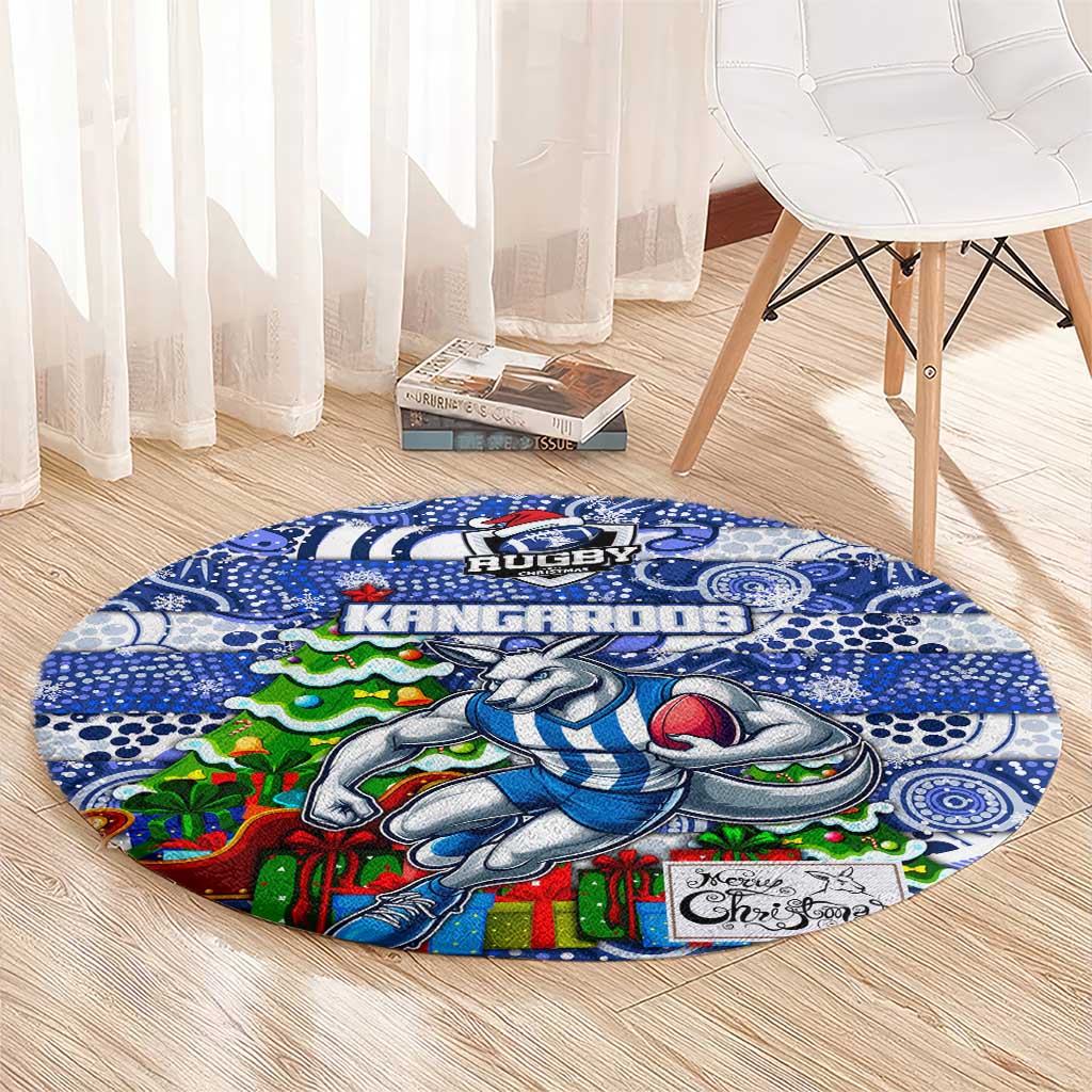 Kangaroos Football Merry Christmas Round Carpet Indigenous Australian Art
