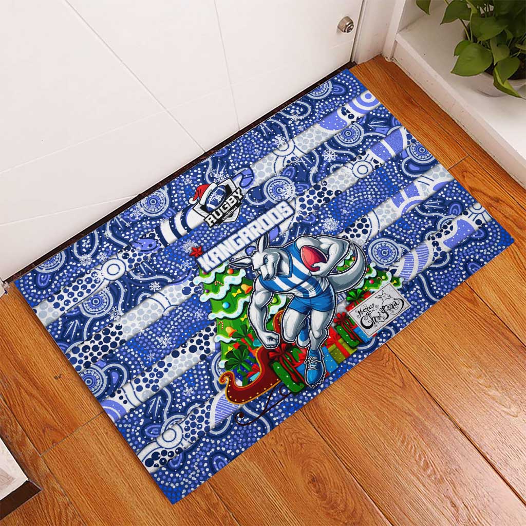 Kangaroos Football Merry Christmas Rubber Doormat Indigenous Australian Art