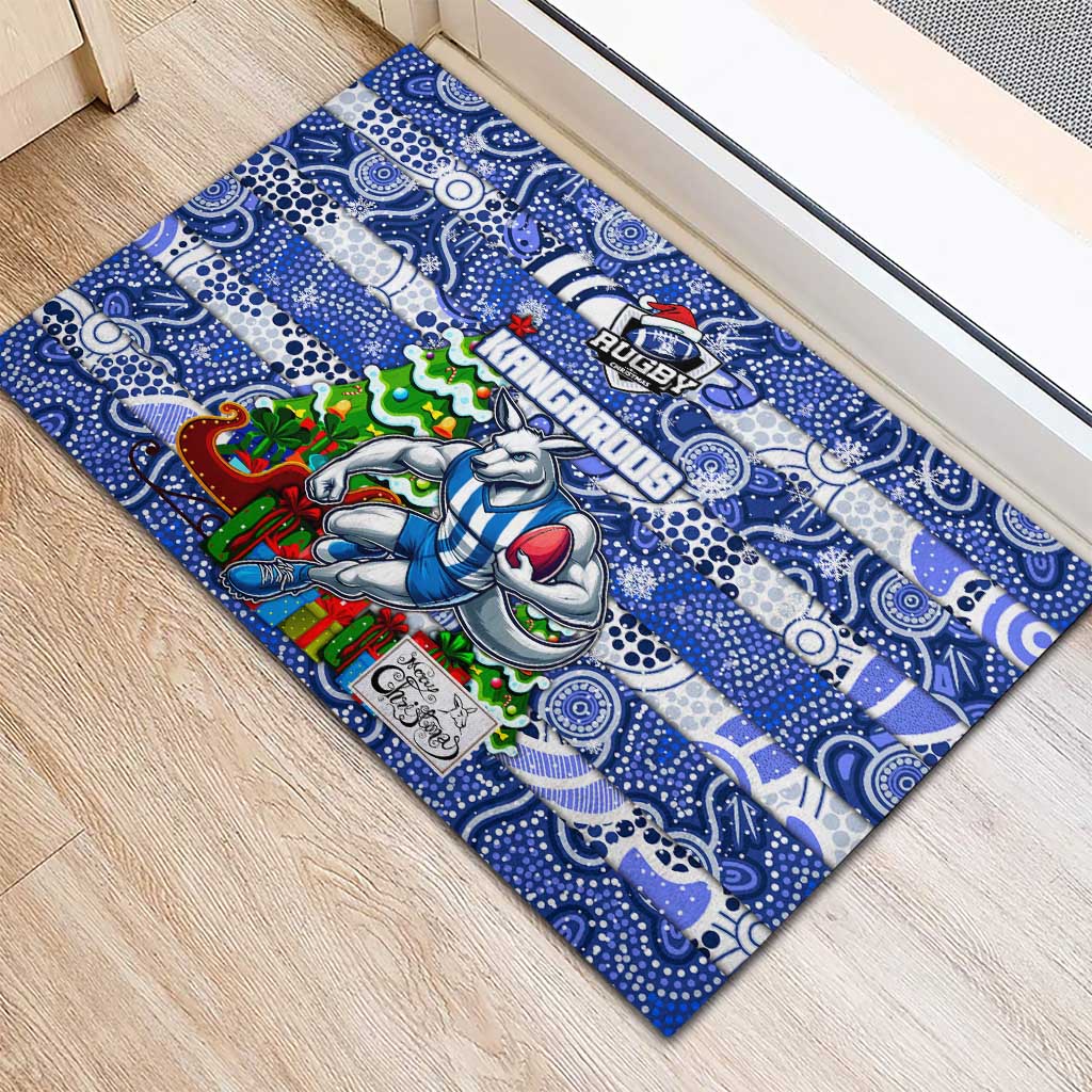 Kangaroos Football Merry Christmas Rubber Doormat Indigenous Australian Art