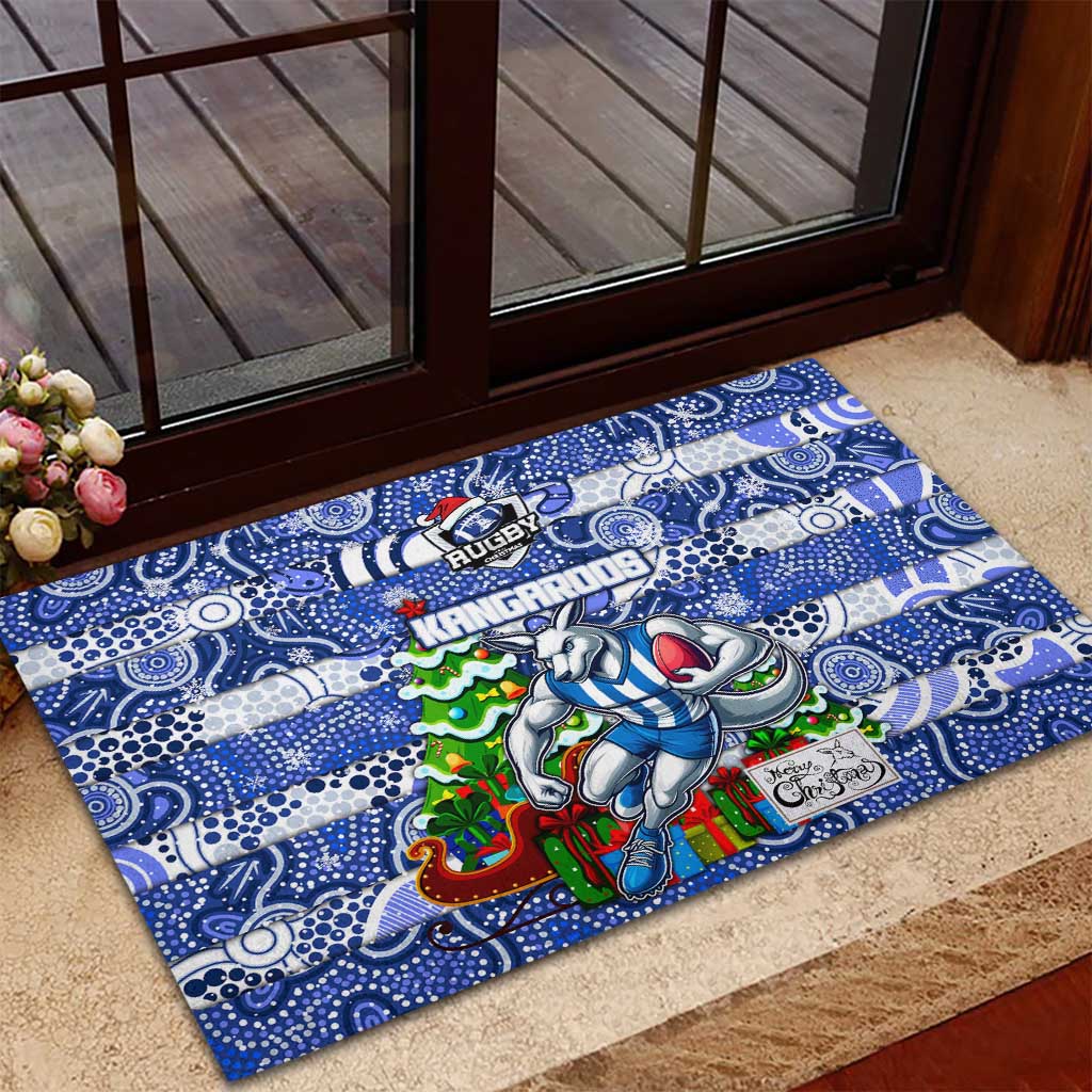 Kangaroos Football Merry Christmas Rubber Doormat Indigenous Australian Art