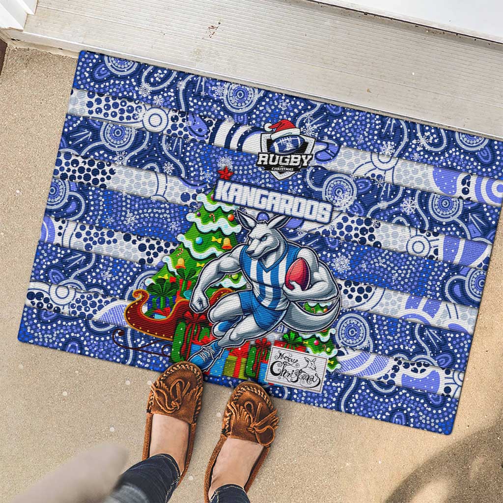 Kangaroos Football Merry Christmas Rubber Doormat Indigenous Australian Art