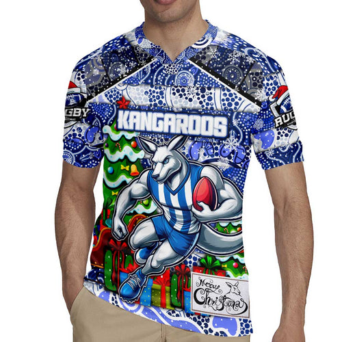 Custom Kangaroos Rugby Merry Christmas Rugby Jersey Indigenous Australian Art
