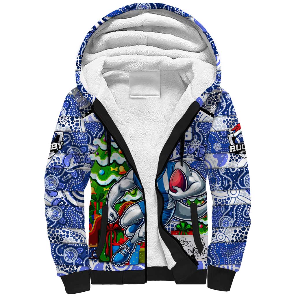 Custom Kangaroos Rugby Merry Christmas Sherpa Hoodie Indigenous Australian Art