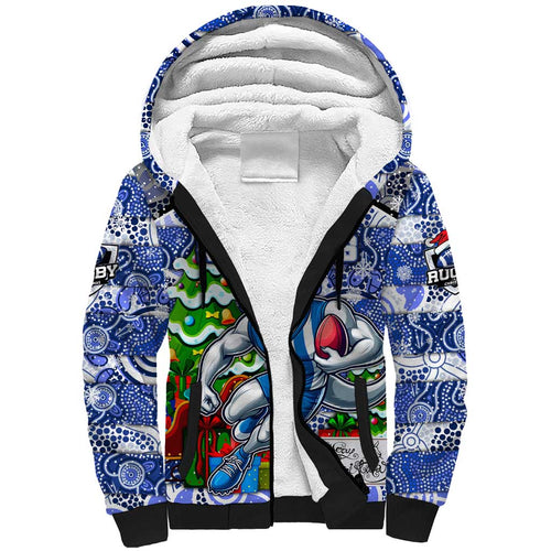 Custom Kangaroos Rugby Merry Christmas Sherpa Hoodie Indigenous Australian Art