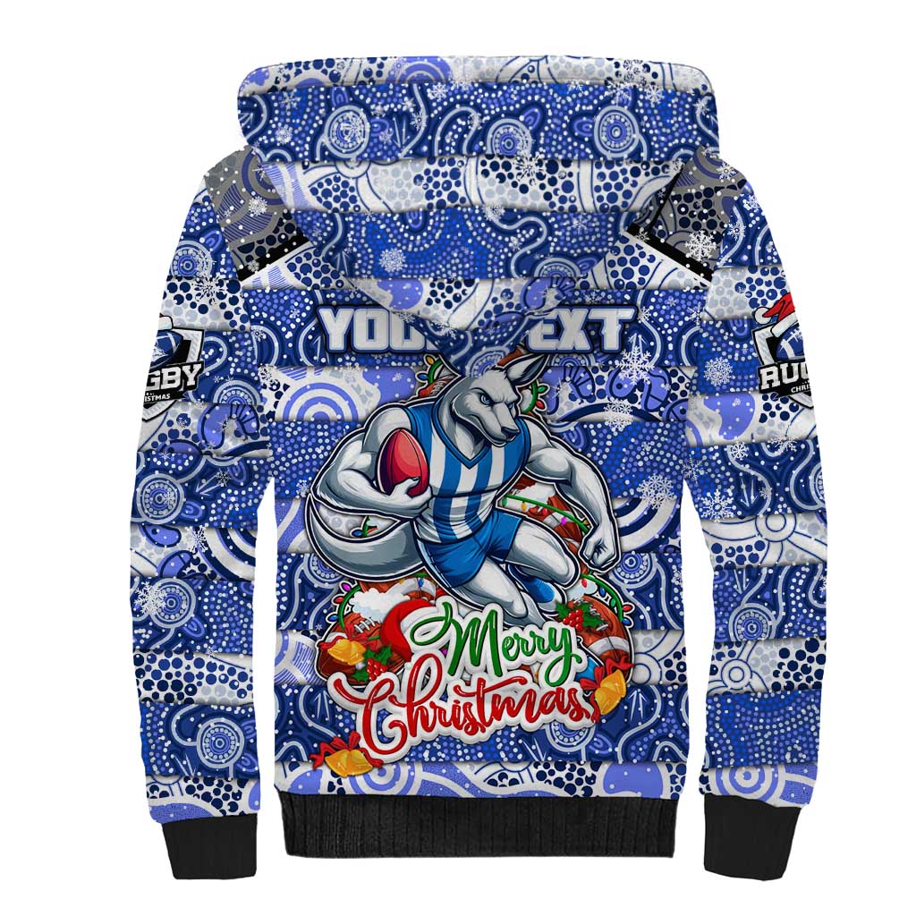 Custom Kangaroos Rugby Merry Christmas Sherpa Hoodie Indigenous Australian Art