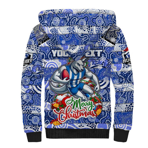 Custom Kangaroos Rugby Merry Christmas Sherpa Hoodie Indigenous Australian Art