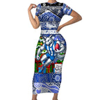 Custom Kangaroos Rugby Merry Christmas Short Sleeve Bodycon Dress Indigenous Australian Art