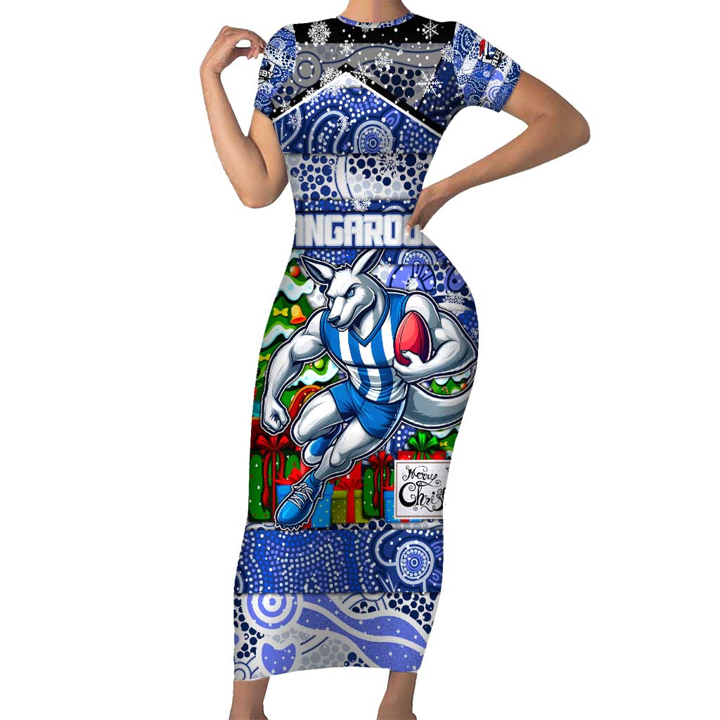 Custom Kangaroos Rugby Merry Christmas Short Sleeve Bodycon Dress Indigenous Australian Art