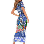 Custom Kangaroos Rugby Merry Christmas Short Sleeve Bodycon Dress Indigenous Australian Art