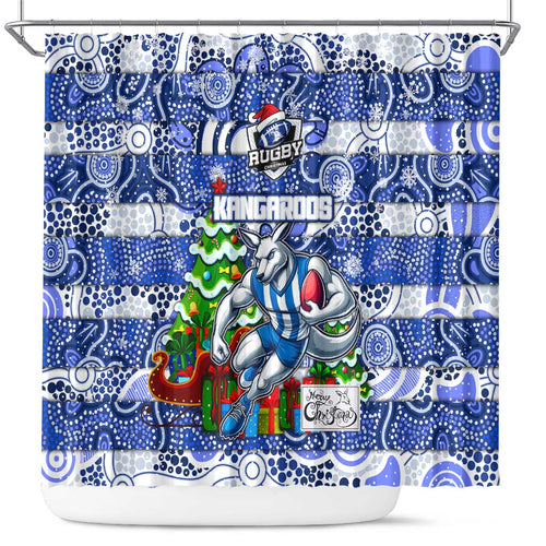 Kangaroos Football Merry Christmas Shower Curtain Indigenous Australian Art