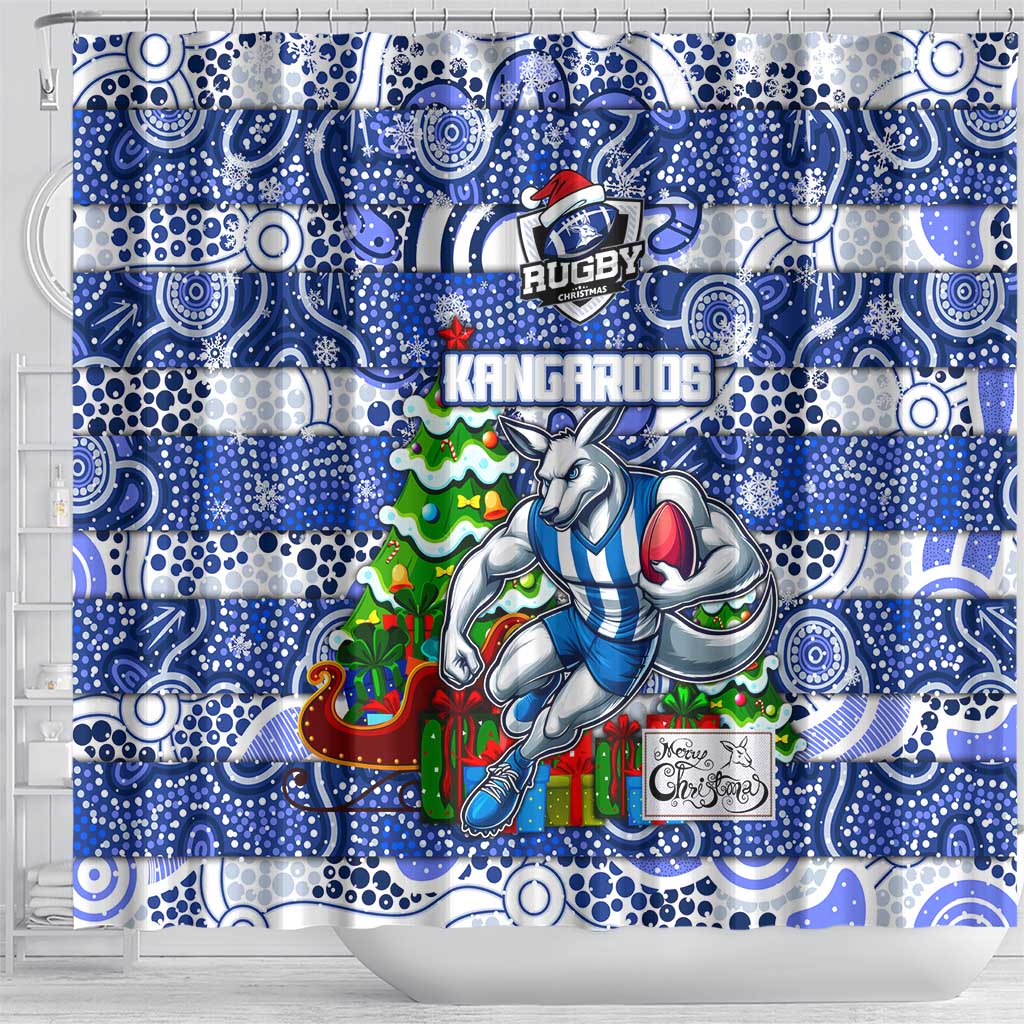Kangaroos Football Merry Christmas Shower Curtain Indigenous Australian Art