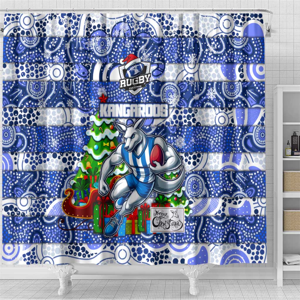 Kangaroos Football Merry Christmas Shower Curtain Indigenous Australian Art