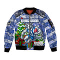 Custom Kangaroos Rugby Merry Christmas Sleeve Zip Bomber Jacket Indigenous Australian Art