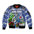 Custom Kangaroos Rugby Merry Christmas Sleeve Zip Bomber Jacket Indigenous Australian Art