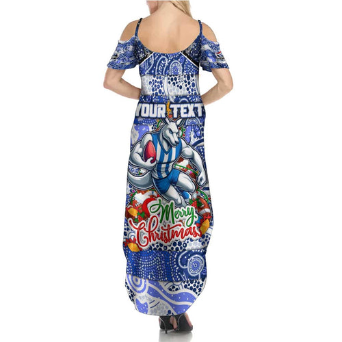 Custom Kangaroos Rugby Merry Christmas Summer Maxi Dress Indigenous Australian Art
