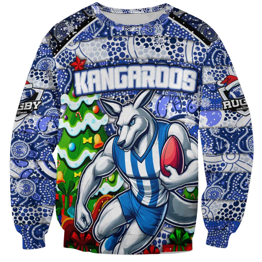 Custom Kangaroos Rugby Merry Christmas Sweatshirt Indigenous Australian Art