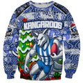 Custom Kangaroos Rugby Merry Christmas Sweatshirt Indigenous Australian Art