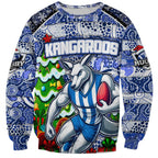 Custom Kangaroos Rugby Merry Christmas Sweatshirt Indigenous Australian Art