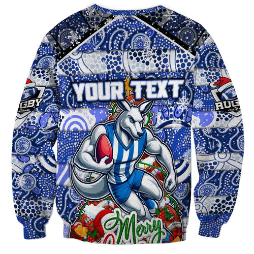 Custom Kangaroos Rugby Merry Christmas Sweatshirt Indigenous Australian Art